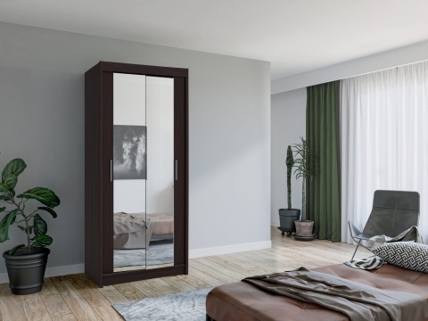 Kompaktowa Szafa przesuwna CHIANTI MINI 90 cm z lustrem w kolorze wenge
