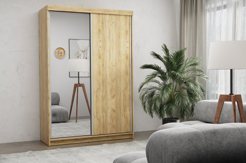 Szafa przesuwna Pola 150 cm w kolorze dąb craft złoty z 1 lustrem